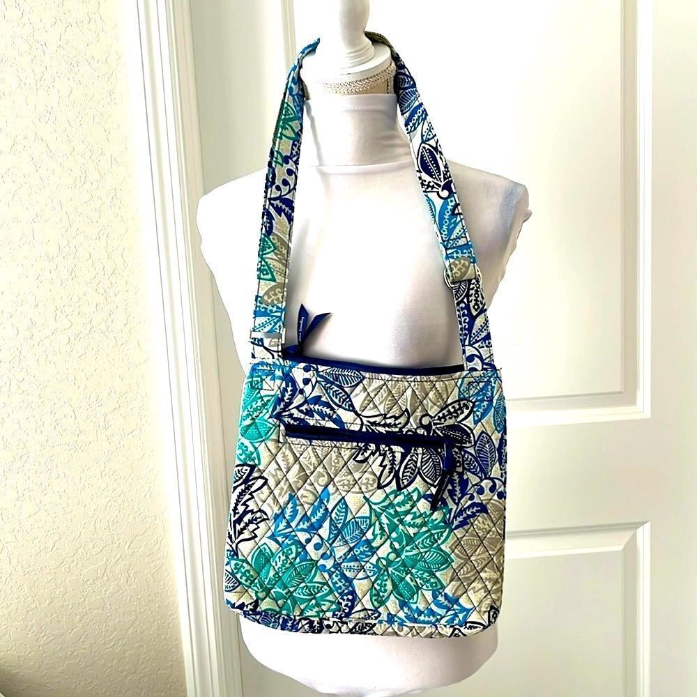 Vera Bradley Santiago Blue / Green Crossbar Shoulder Bag Adjustable Strap NWOT